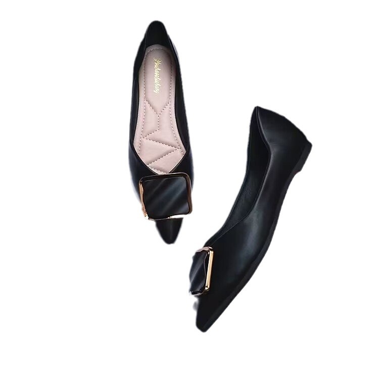 Zapatos nuevos de primavera zapatos planos de una sola capa del todo-fósforo para las mujeres de Punta puntiaguda celebridad de Internet boca baja moda de vanguardia bombas de fondo suave zapatos de guisantes para las mujeres