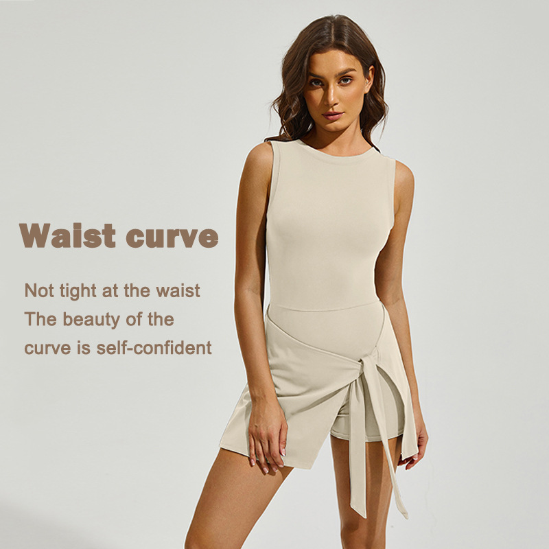 Falda deportiva de fitness al aire libre de primavera y verano transfronteriza Falda cruzada Falda de tenis de dos piezas antiluminante y transpirable de una pieza