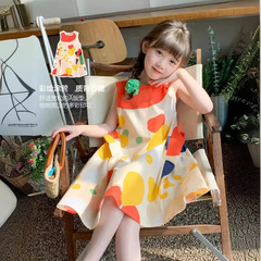 多巴胺穿搭女童連衣裙夏2024新款女孩背心裙兒童公主裙子夏季童裝