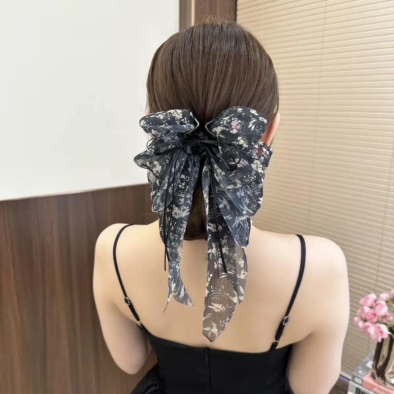 フレンチライトラグジュアリーリボンヘアピン2025後頭部かわいいクリップクリスタルペンダントハーフタイヘアピンヘッドドレス|undefined