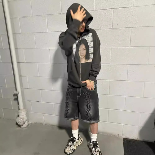 European and American-style unisex cute hoodies, oversized sweatshirts for teens, casual clothing with thick zippers