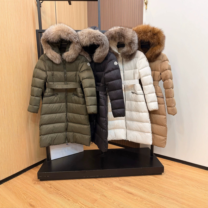 High-end foreign trade Korean version Mengjia 26 autumn/winter popular style waist-cinched hooded fur collar long down jacket for women