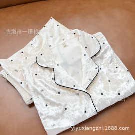 冬季爆款金丝绒波点蕾丝睡衣女hot网红可外穿女士家居服套装批发