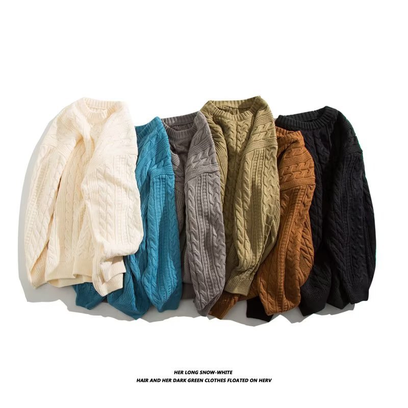 Pull en tricot torsadé pour hommes, col rond, ample, marque de mode, automne et hiver, style rétro, pull décontracté en tricot_voghion.com