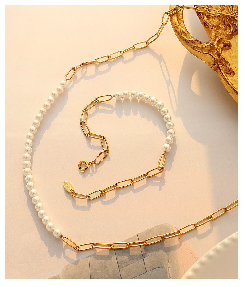 Fashion Titanium Steel String Pearl Necklace Bracelet Set display picture 3