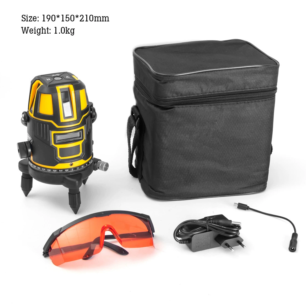 Laser Level (Hilda) 5-line Self-leveling, Red/Green/Yellow Laser, Separate Battery Option
