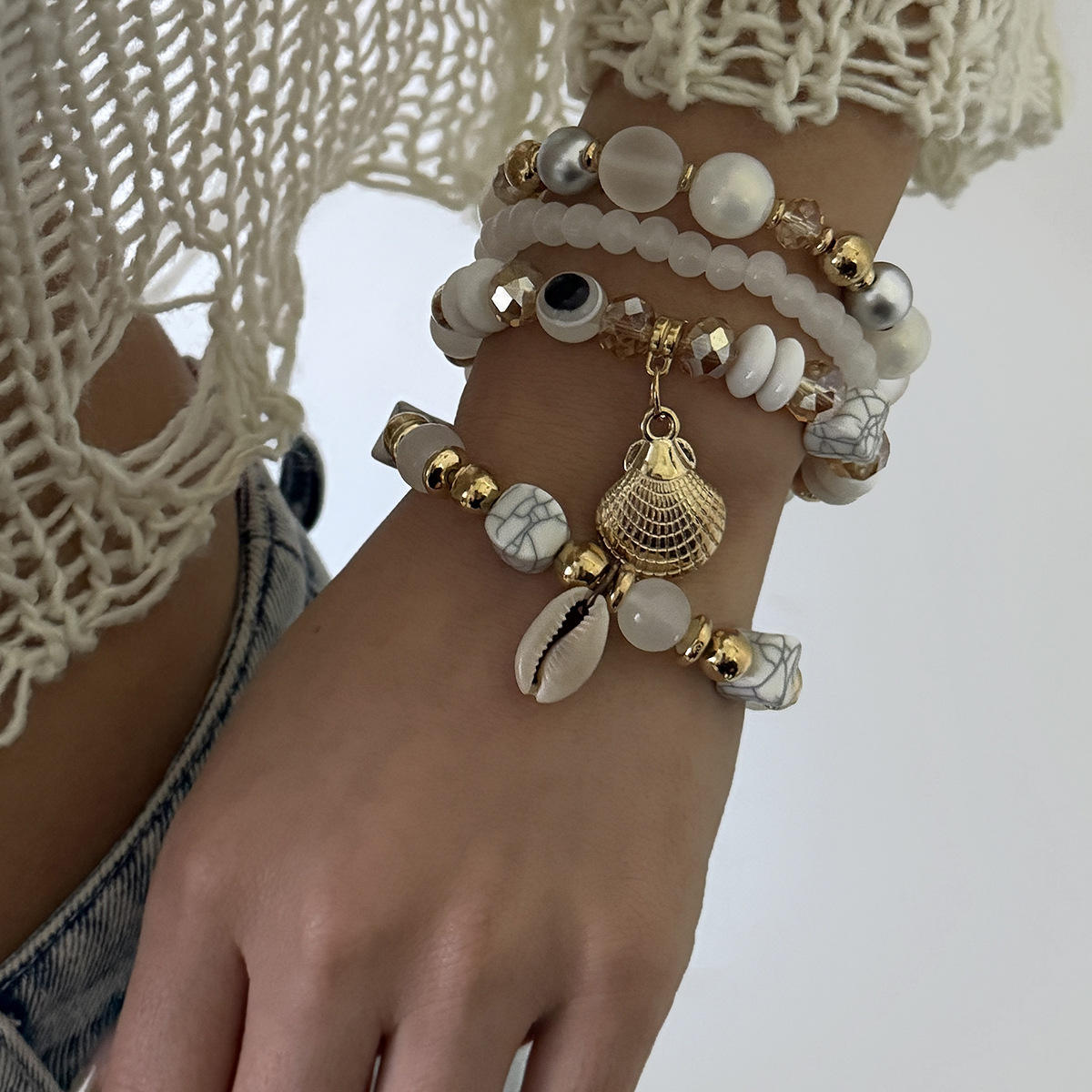 60g Weight Alloy Pendant Material Bracelets Classification Beaded Chain Material Beaded Chain Chain Type 1 Set Quantity Holiday, Daily Occasion Beaded, Alloy, Shell Material Geometric Pattern All Seasons Season Women's Gender Vacation Style Vacation Geometric Beaded Alloy Shell Beaded Chain Beaded Bracelets Wholesale 2