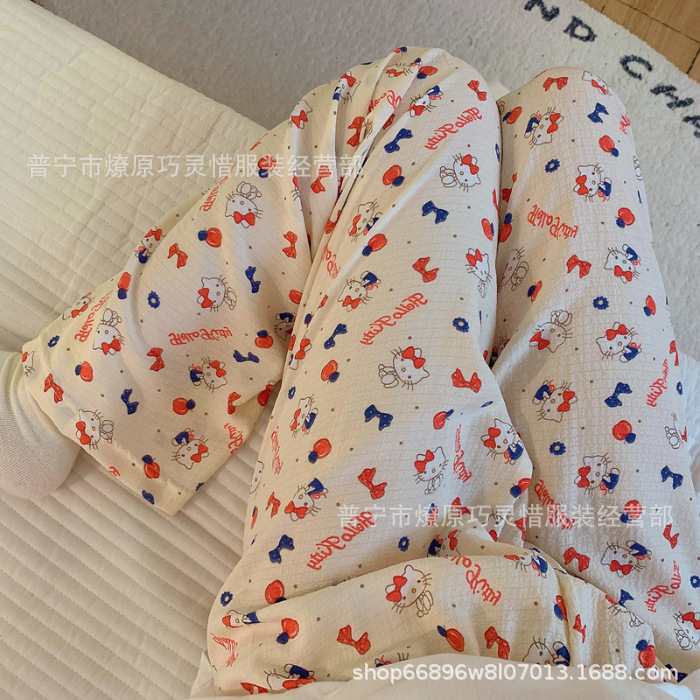 Pantalones de dibujos animados lindos pantalones de pijama elásticos de cintura estudiantil en casa pantalones largos de primavera y otoño de verano para mujeres pantalones casuales