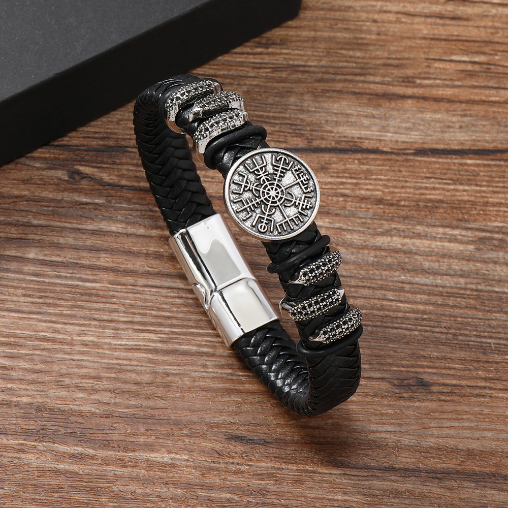Alloy Material Geometric Pattern Retro Geometric Alloy Handmade Men's Bangle Men Cord & Leather Bracelets