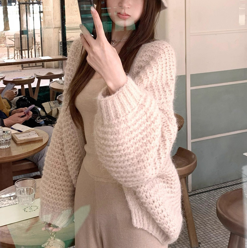 Autumn in Tuscany_Warm Alpaca Wool Heavy Hand-Knitted Thick Cardigan Oversized Coat for Autumn