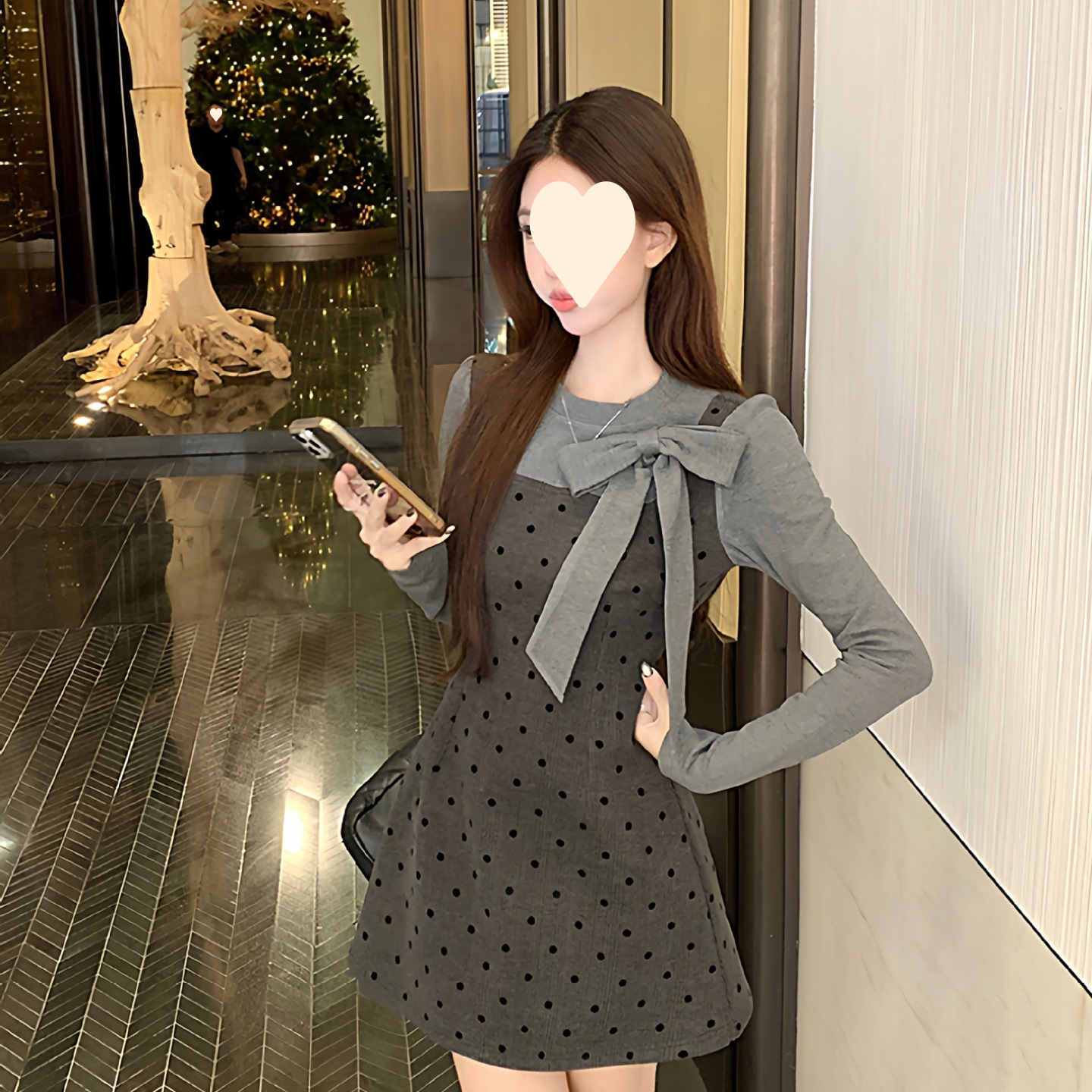 蝴蝶结针织连衣裙女2025新款吊带包臀短裙miu系早秋穿搭假两件套