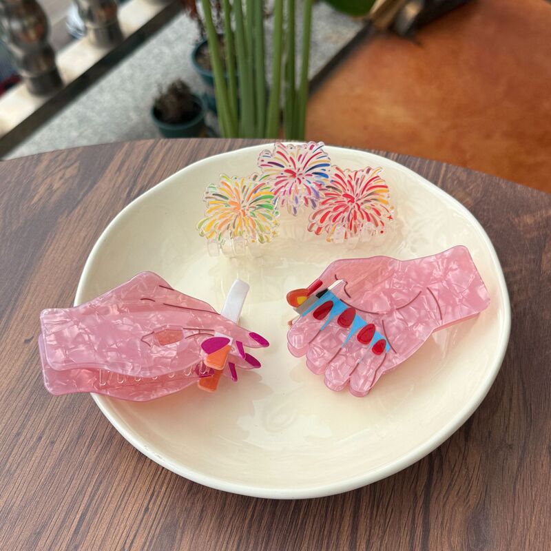 New Fireworks Acrylic Cartoon Hair Accessories Palm Personality Niche Guitar Grabber Fireworks Girl Headwear New Fireworks Acrylic Cartoon Hair Accessories Palm Personality Niche Guitar Grabber Fireworks Girl Headwear