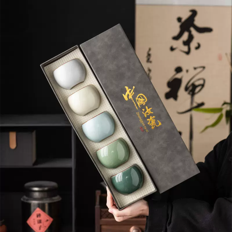 汝窑主人杯大号陶瓷五行杯开片个人专用茶杯公司送客户活动伴手礼