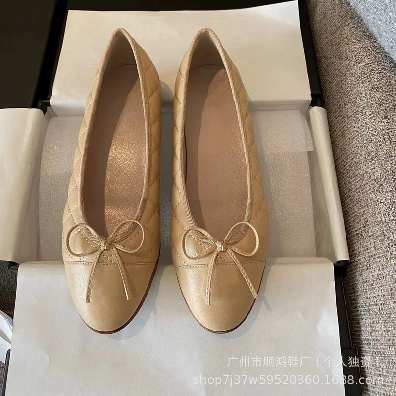 经典小香风芭蕾鞋女蝴蝶结圆头平底鞋浅口舒适百搭一脚蹬懒人鞋女|undefined