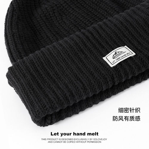 Autumn and winter warm knitted hat men's windproof and cold-proof pullover hat plus velvet cold hat woolen hat pure cotton hat cross-border