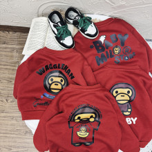 新年款儿童加绒卫衣宝宝潮拜年服装男童红色卫衣帽衫韩跨境现货