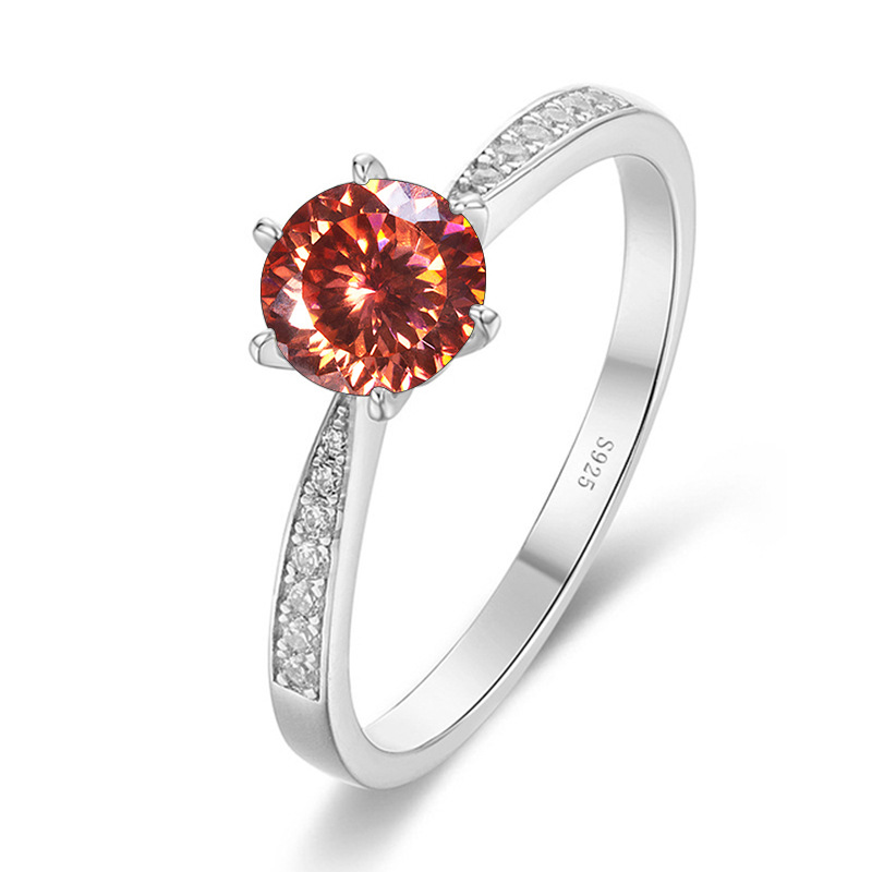 Anillo de boda multicolor, anillo de bodas sofisticado, piedra rosa de moissanita, S925 plata esterlina, fuego