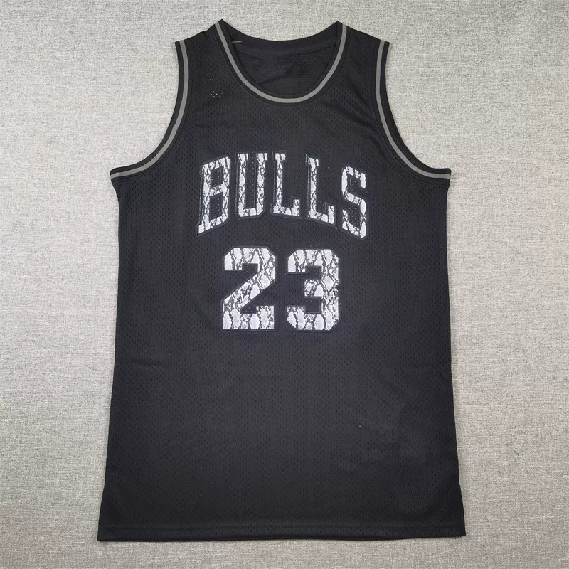 Оптовая поставка зарубежной торговли гидранжевые майки Chicago Bulls 23 ретро змея рисунок баскетбол формы черные Bulls