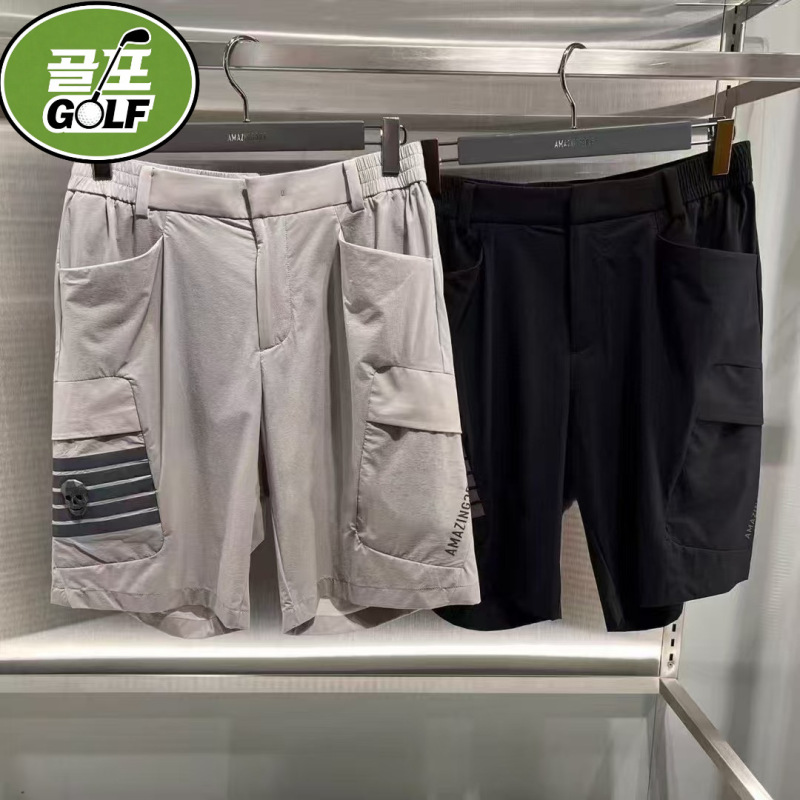 26 New Korean Golf Men's Shorts, Versatile Sports Shorts with Skull Design, Quick-Dry, Stretchy, Breathable, Elastic Waist, Five-Point Length