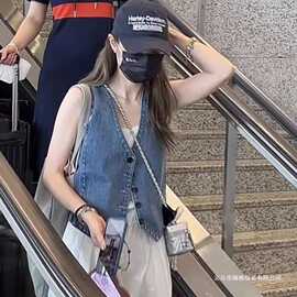 韩版时尚休闲外搭牛仔马甲外套女夏洋气时髦宽松叠穿领坎肩背心