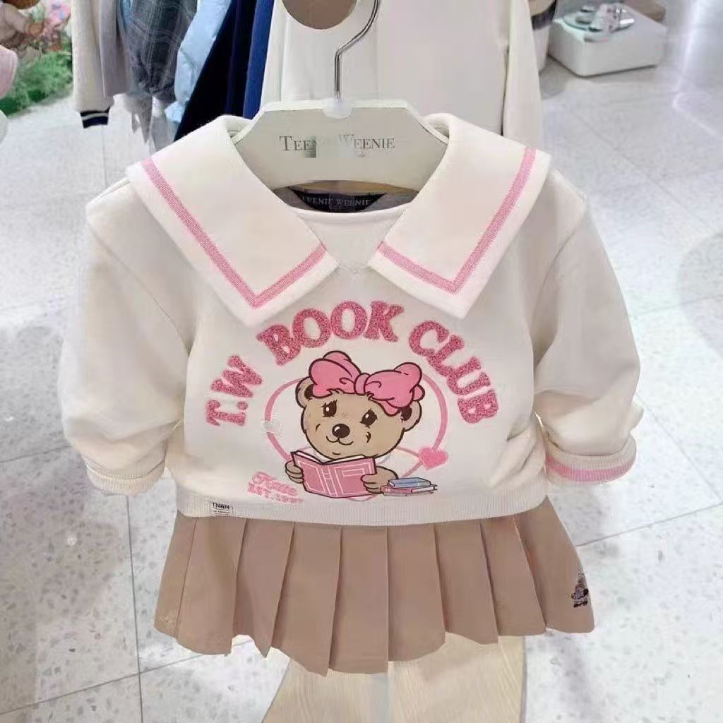 In stock: Girls' 100% Cotton College Style Casual Sweatshirt (TKMW241252K) - Spring and Autumn - Dropshipping Available