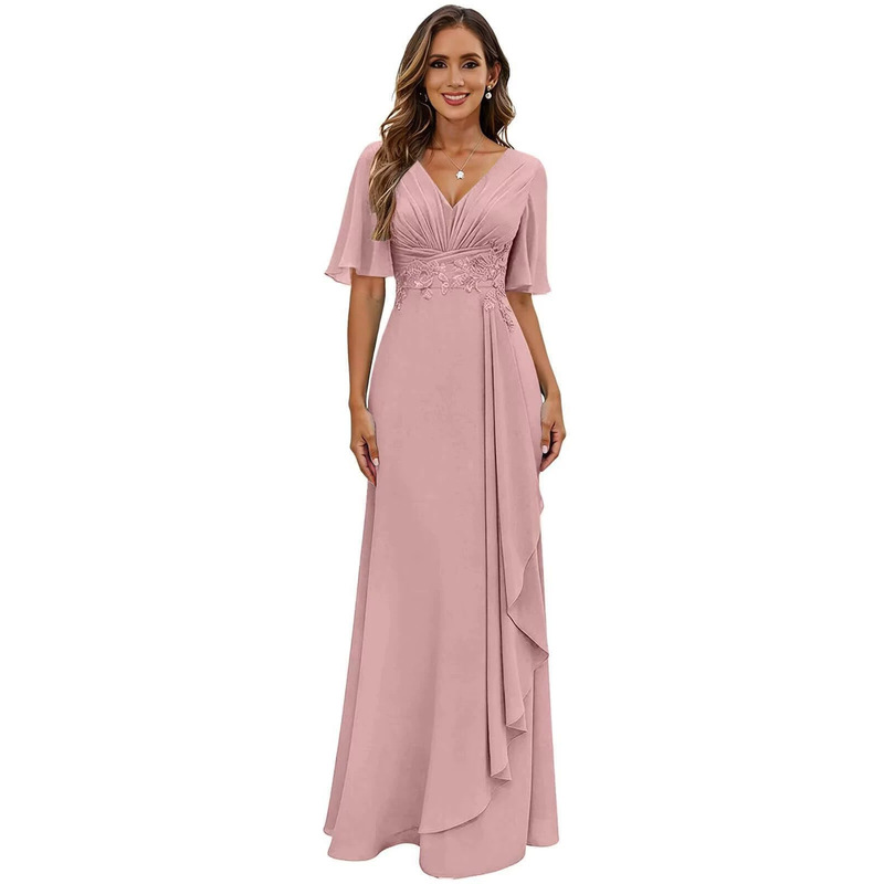 Evening Dress 2026 V-Neck Pleated Long Chiffon Party Dress Slim Fit with Large Hem Wedding Toast Dress Autumn and Winter Evening Dress 2026 V-Neck Pleated Long Chiffon Party Dress Slim Fit with Large Hem Wedding Toast Dress Autumn and Winter