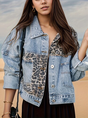 Solid Color Long Sleeved Worn Denim Jacket Single Breasted