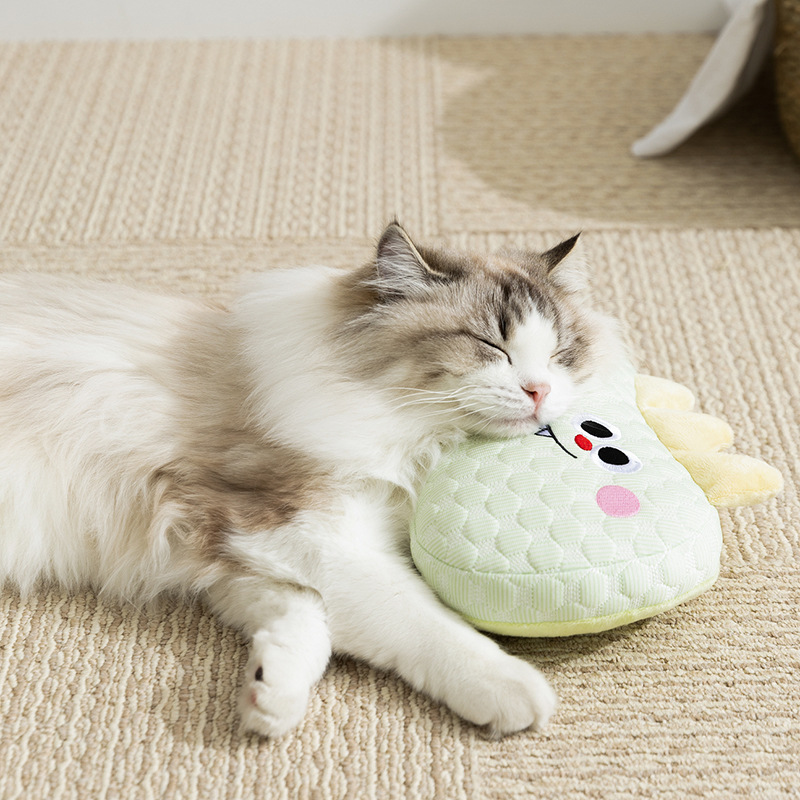 Perro primavera y verano pequeño dinosaurio frijoles frijoles almohada fresca para gatos dormir almohada de cuello almohada cuadrada almohada de mascotas cuatro estaciones