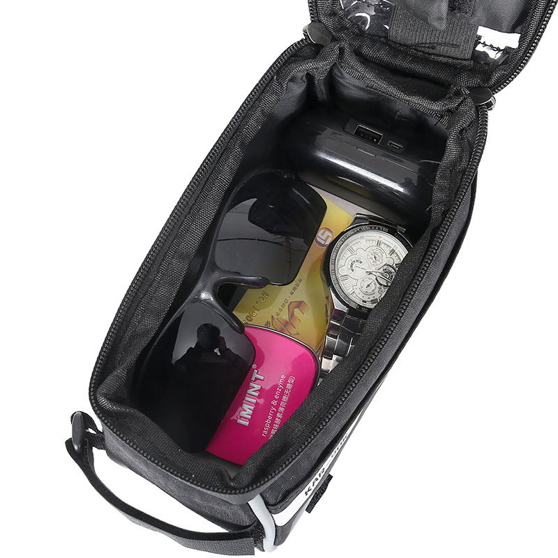 Verano nueva bicicleta de pantalla táctil bolsa de teléfono móvil negro bicicleta de montaña bolsa de sillín haz frontal bolsa de ciclismo al por mayor fabricante