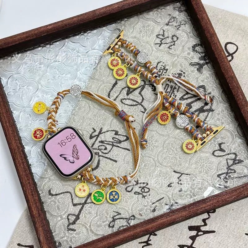 Five-way God of Wealth Rope Pull Strap for Apple Apple Watch Wristband iwatch56789SE Smart Strap