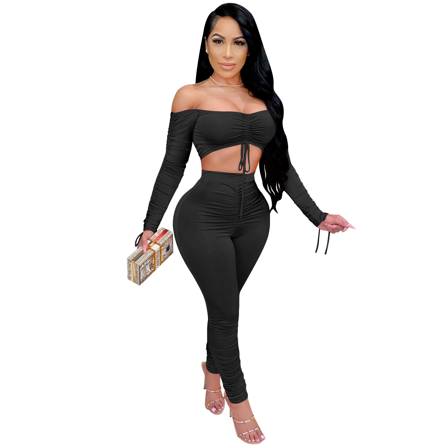 C3715 precio especial sin reembolso ni cambio, tome cuidado con la moda europea y americana transfronteriza de ropa de mujer pila de brazaletes de ropa de mujer dos conjuntos image 8