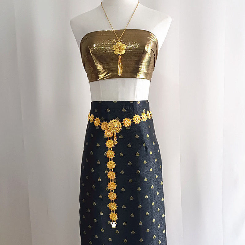 Black skirt, set, belt, necklace, 4 piece set