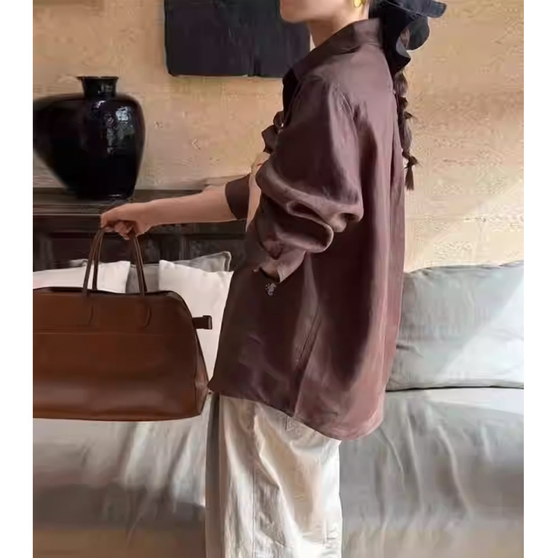 Relaxed High-End Retro Linen Dark Brown Shirt for Women, 2026 Early Spring New Style, Cool and Breathable Top for Petite Figures Relaxed High-End Retro Linen Dark Brown Shirt for Women, 2026 Early Spring New Style, Cool and Breathable Top for Petite Figures