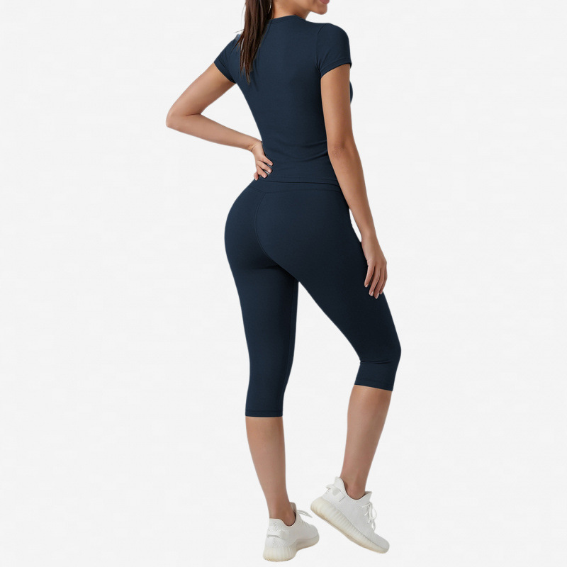 Deportes al aire libre transfronterizos pantalones de manga corta y pantalones largos de siete puntos, pantalones de velocidad seca, cintura alta y caderas levantadas, juegos deportivos para mujeres de verano ropa de yoga de fitness