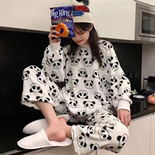 法兰绒睡衣女学生加绒加厚保暖冬季珊瑚绒家居服套装