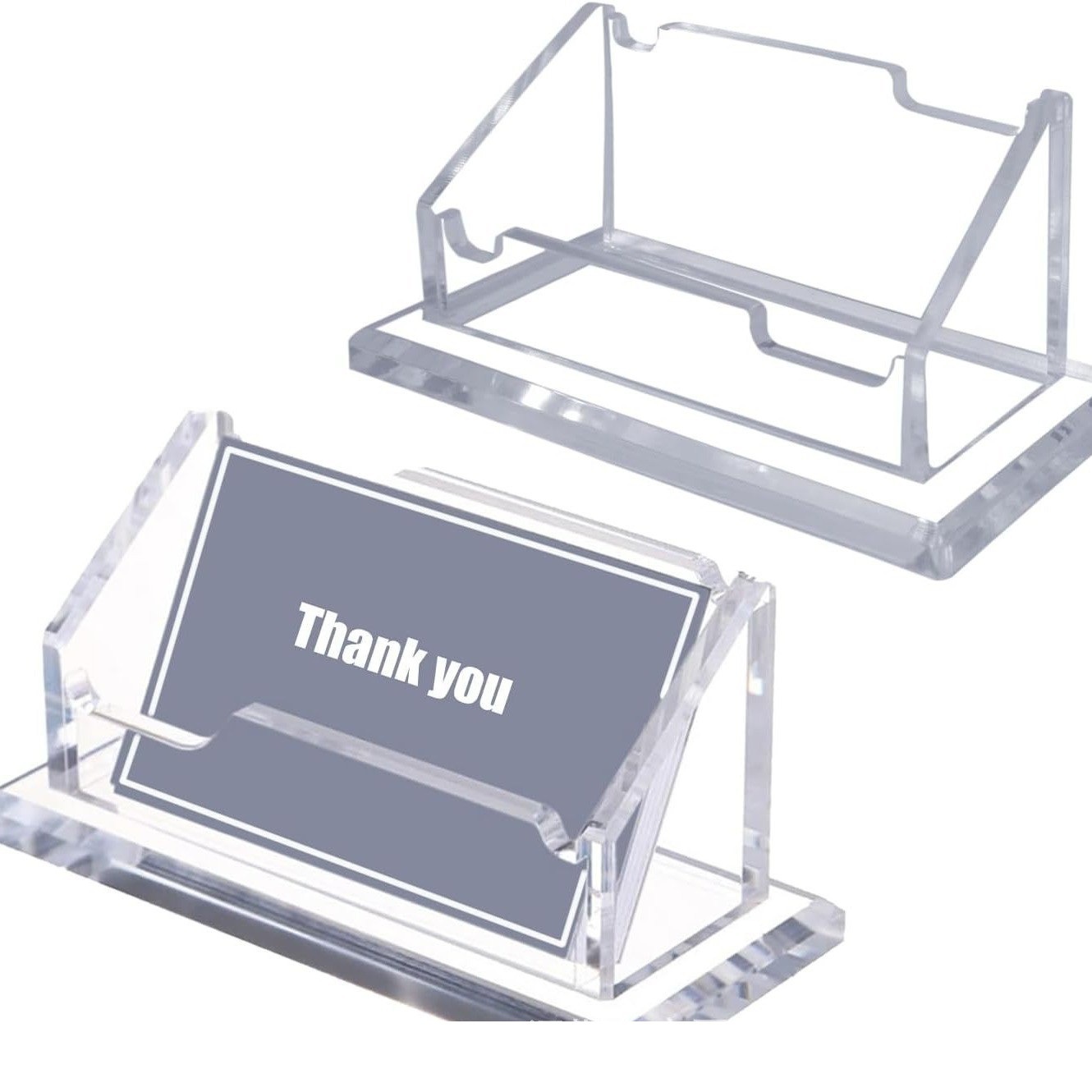 精选亚克力名片夹桌面名片展示架带厚底座名片收纳盒2个装透明夹