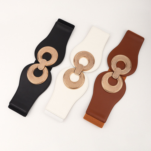 New style belt for women cross-border European and American elastic buckle waistband personalized retro pattern buckle black decorative dress