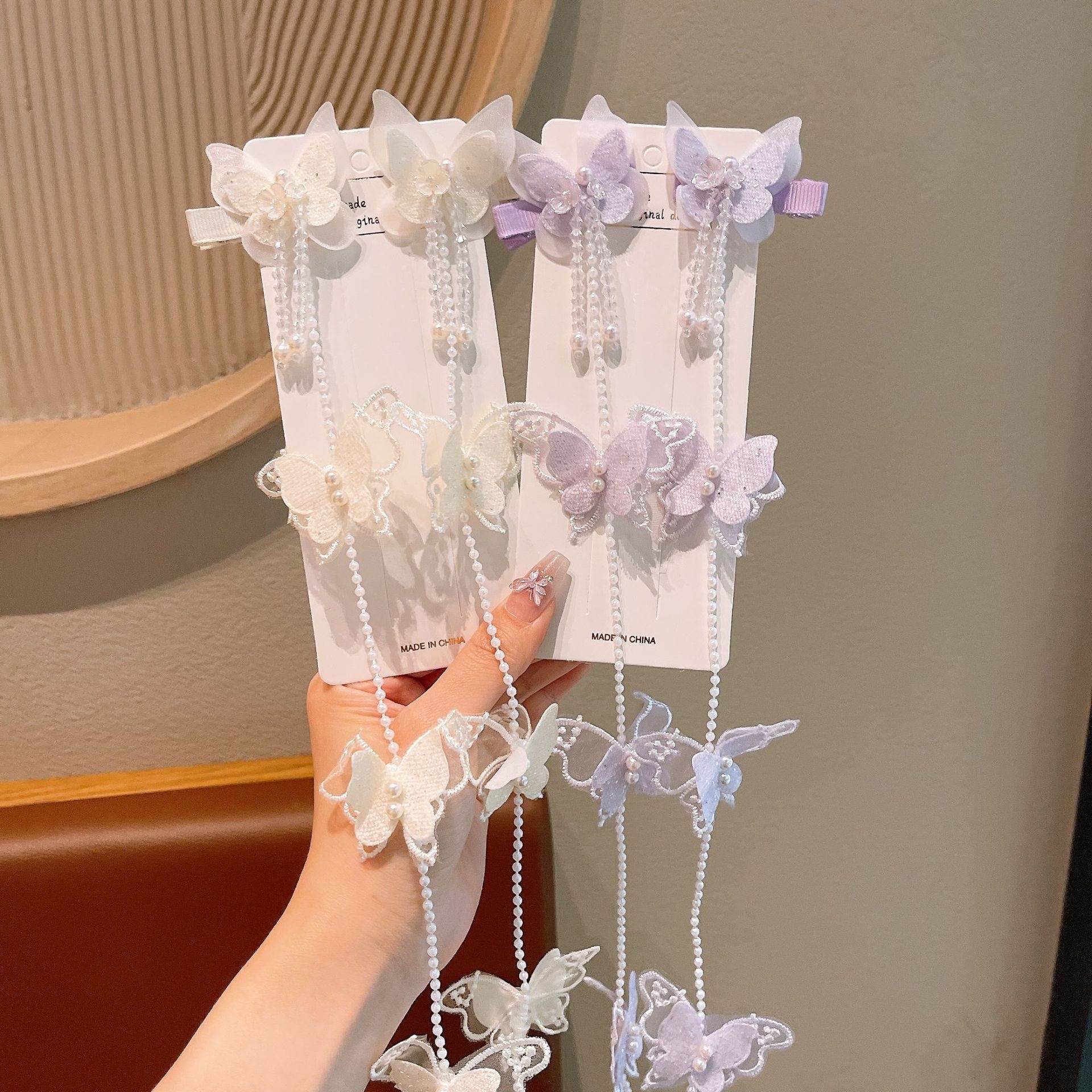 Explosiones de mariposa para el cabello de princesa infantil primavera mariposa de hadas perlas trenzadas brocas de cabello primavera nuevo estilo antiguo