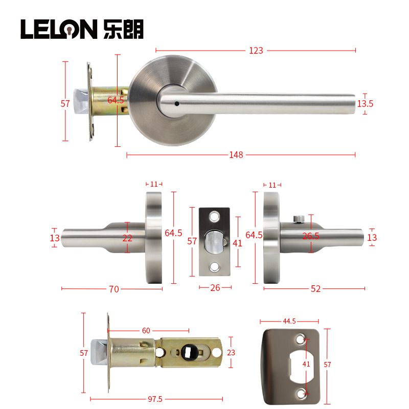 Cerradura de mano esférica de acero inoxidable de tres columnas puerta de madera puerta de acero plástico universal con función de escape cerradura de puerta interior de lengua única