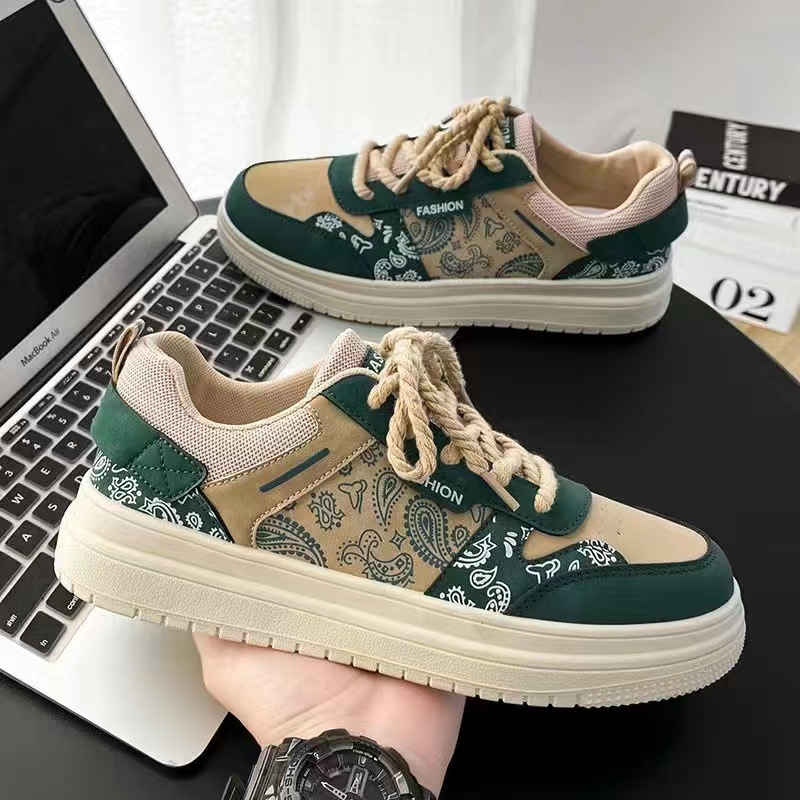 鞋子男水墨畫2024新款板鞋男春夏季潮鞋子男休閒運動鞋小白鞋男鞋