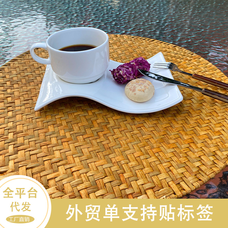 Posavasos de té de paja de estilo japonés de algas, almohadillas de aislamiento térmico, almohadillas de plato, almohadillas de tazón, manteles individuales, manteles occidentales, almohadillas de té retro, posavasos de té