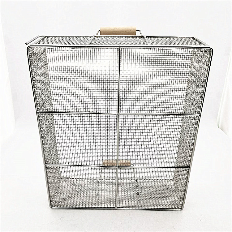 生产承重30kg不锈钢网框 长方体篮筐厂家 带把手超声波清洗篮