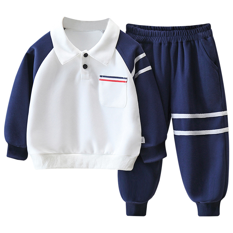 6159 Traje de otoño para niños 2025 nueva camisa POLO de primavera y otoño para bebés, traje deportivo de dos piezas para niños guapos