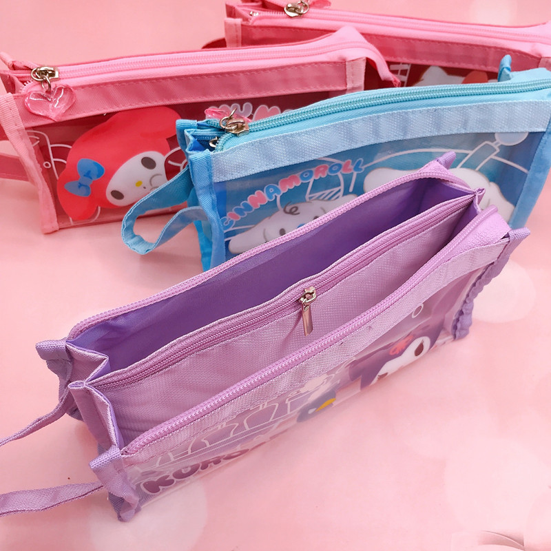 캐릭터 PVC 더블 지퍼 필통 심플 휴대용 펜 수납 파우치 KT-026