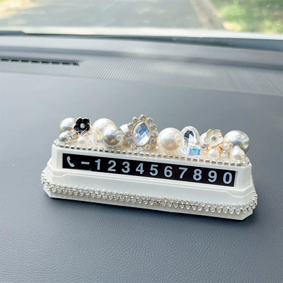 phone number card, digital plate – Nömrəli dayanma kartı - small-flower-shaped-parking-tag-with-diamond-encrusted-beads