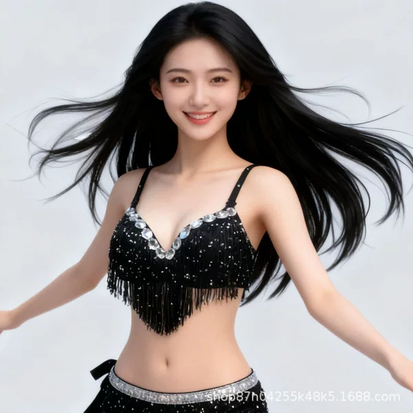New Belly Dance Bra with European and American Style Tassels, Performance Top, Ds Nightclub Stage Sequin Tassel Push-Up Bra