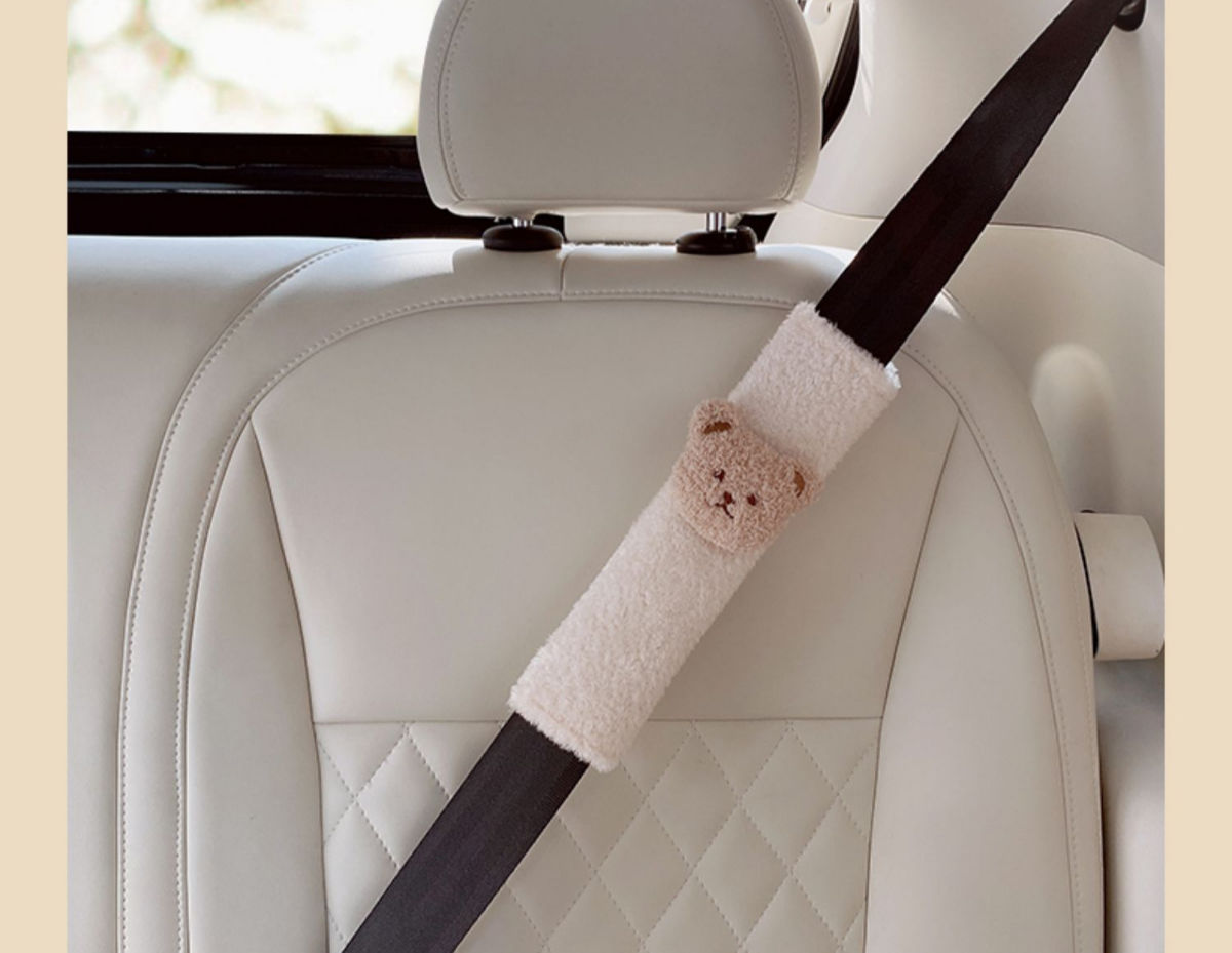 Bear Car Seat Belt Shoulder Cover Stuffed Cartoon Cute Car Seat Belt Anti-Strangle Protective Cover Car Interior Accessories