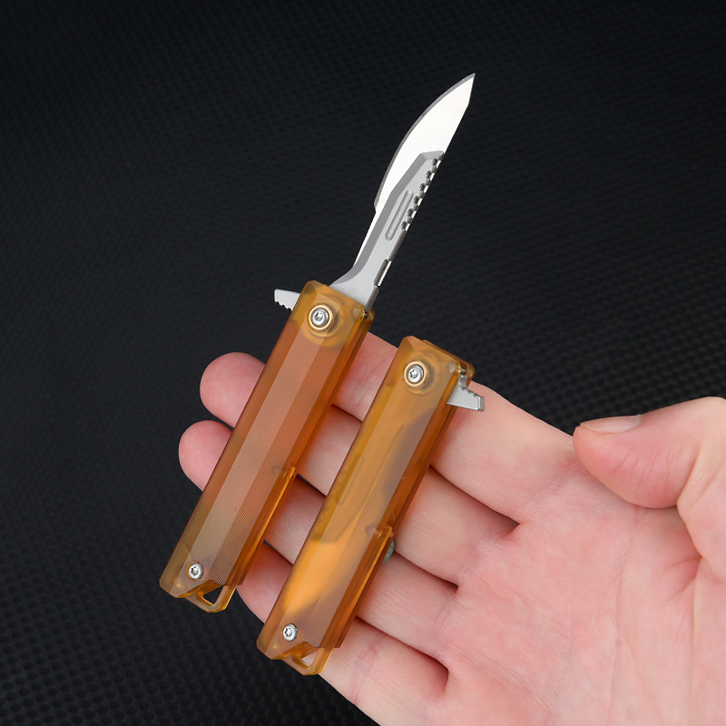 PEI柄迷你美工刀琥珀色锋利裁纸刀可换刀片 随身钥匙扣便携开箱刀