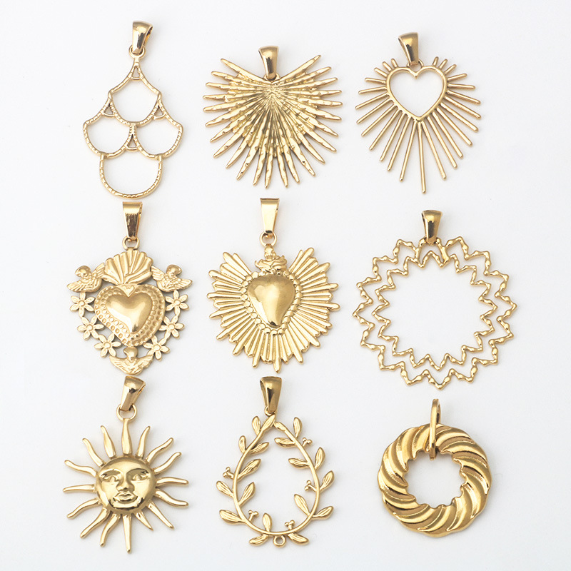 7g Weight Electroplating Gold Plating Process Pendant Jewelry Making Type Golden Plated Plating Material 1 Piece Titanium Steel Sun Moon Heart Shape Pendant