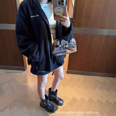 南油女装25秋季新款时尚刺绣连帽摇粒绒夹克外套摇粒绒半裙套装